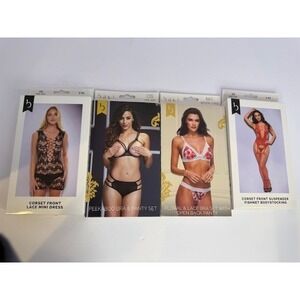Baci Lingerie 4pc Bundle Bodystocking Bra Panty Set Lace Mini Dress OS M/L NEW